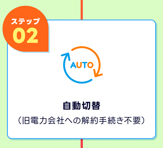 ステップ02 自動切り替え（旧電力会社への解約手続き不要）