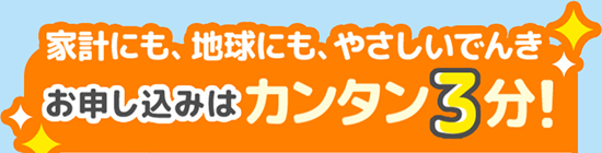 家計にも、地球にも、やさしいエネルギー お申し込みはカンタン3分！