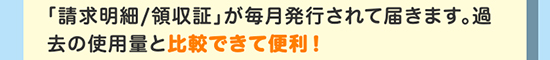 「請求明細/領収証」が毎月発行されて届きます。過去の使用量と比較できて便利！